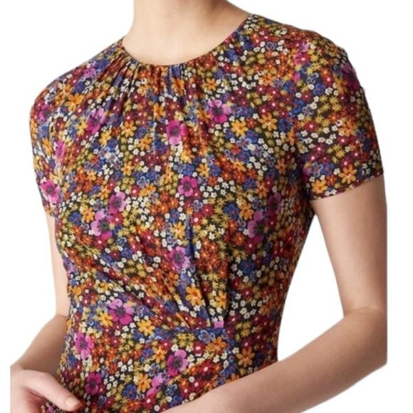 Whistles Multicolor Floral Silk Dora Bodycon Dual Zipper Dress, Size 6 - Picture 2 of 15